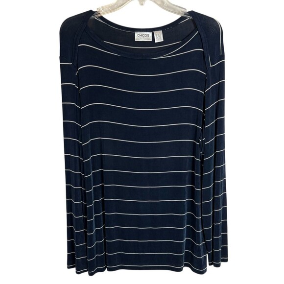 Chico's Travelers LS Slinky Knit Pullover Tunic Top  Size XL  (3)  Midnight Blue - Picture 1 of 5